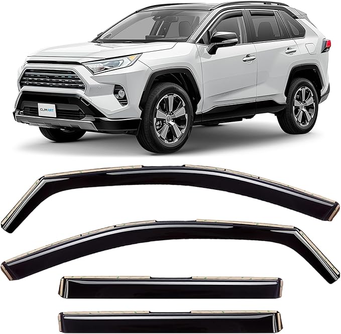 in-Channel Extra Durable Rain Guards for Toyota RAV4 2019–2025, Window Deflectors, Vent Window Visors, Dark Smoke, 4-Piece Set – 619152