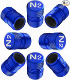 Tire Valve Stem Caps - Tire Air Caps Cover 8 Pack N2 Nitrogen Logo Corrosion Resistant Premium Alloy Universal for Car Truck Motorcycle Bike-Blue