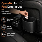 Leather Car Trash Can – Leakproof & Easy-to-Clean Car Garbage Can for Luxury Cars, SUVs & Trucks | Includes 60 Custom Liners, Secure Hook, Easy Install, Carbon Fiber