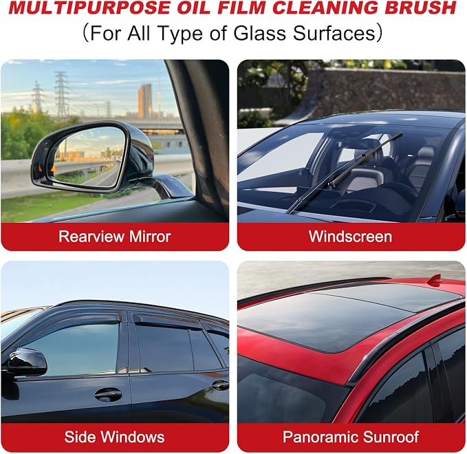 Kubot Automotive Oil Film Cleaning Brush New Glass Coating for Windshield Glass Oil Film Remover, Strong Front Windshield Remover for Windshield Improves Clarity and Visibility(1set, Red)