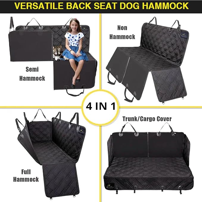 Dog Car Seat Cover with Mesh Window, Heavy Duty Pet Seat Cover for Back Seat, Extra Padded Non-Slip Dog Hammock, Water-Resistant Back Seat Protector for Cars Trucks and SUVs (64" W x 60" L)