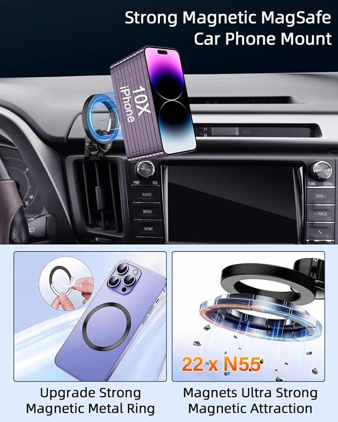 PZK Magnetic Car Phone Holder for Toyota RAV4 2013-2018 Accessories Vent | Compatible with Magsafe Car Phone Mount Hands Free 360° Rotation Cell Phone Automobile Cradles Fit for All Smartphones
