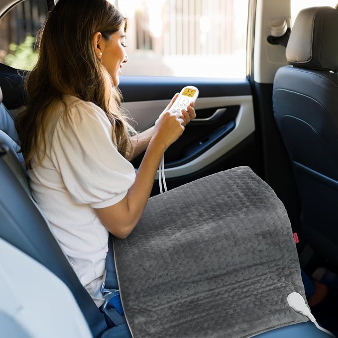 12V/24V Car Electric Blanket for Back Soothing 17" x 33", 4 Heat Settings, 11 Auto-Off, Portable Mini Travel Blanket for Shoulders Neck Hip, Truck, SUV, Washable for Driver Men Women Winter