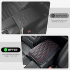 Car Center Console Cover, Upgraded Leather Car Armrest Cushion, Universal Waterproof Cushion Pad, Non-Slip Car Interior Accessories, Fits Most Sedans SUVs Trucks (Red Line)