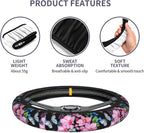 Beautiful Butterfly Steering Wheel Cover for Women Men with 2 Pcs Car Coasters, Universal 14.5-15 Inch Flowers Steering Wheel Covers Non-Slip Car Accessories for Girls