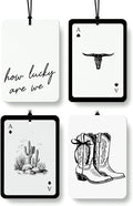 Black and White Western Car Air Freshener 4 Pcs, Preppy Cow Skull Cactus Cowgirls Boots Hanging Air Freshener for Cars Closet Drawer Books, Western Car Accessories Mirror Decor for Women Men