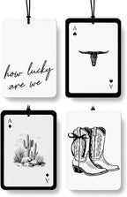 Black and White Western Car Air Freshener 4 Pcs, Preppy Cow Skull Cactus Cowgirls Boots Hanging Air Freshener for Cars Closet Drawer Books, Western Car Accessories Mirror Decor for Women Men