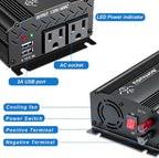12V Inverter 750W Inverter 12V to 110V or Cars Trucks semi Trucks Various Vehicles with 2 AC Power outlets 2USB Ports