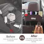Back Seat Cup Holder for Car – Multifunctional Seat Back Organizer with Drink Holders, Tissue Box Storage & Hooks, Fits Headrest for Auto. (Brown)
