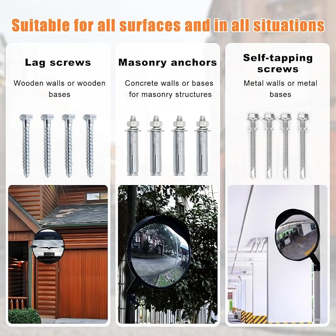 12 Inch Convex Mirror Outdoor with Adjustable Wall Fixing Bracket,Blindspot Traffic Mirror for Driveway Garage Park Outdoor Wide Angle View Curved Security Blind Spot Mirrors（2Pcs）