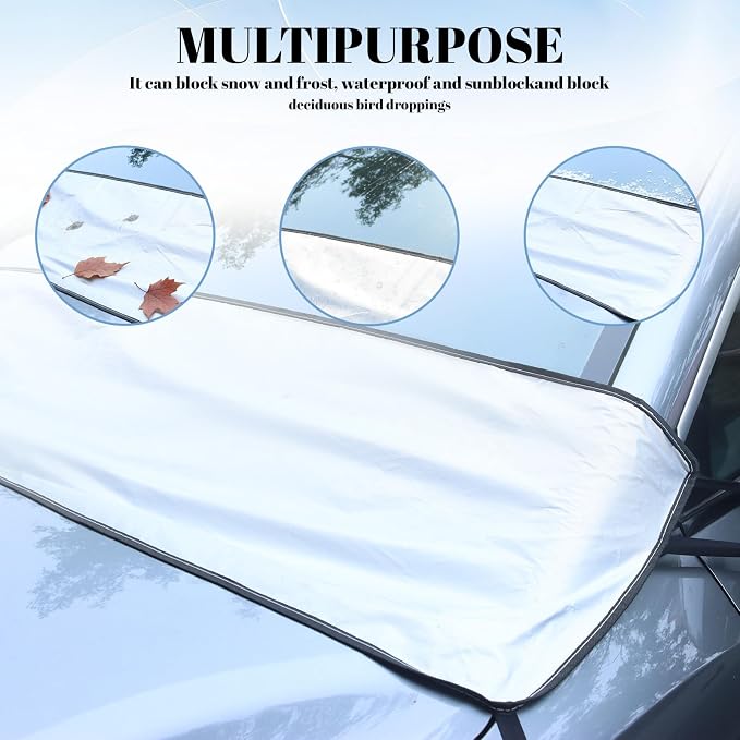 All-Season Car Front Windshield Cover Shade - 66.9"×17.7" Windshield Snow Cover, Snow & Leaf-Proof Windshield Protector, Universal Fit for Dust(Universal Car Leaf Protector)