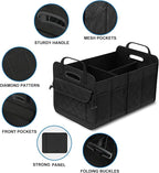 Car Trunk Organizer, 75L Large Capacity Waterproof Auto Storage with Non-Slip Bottom Strips, Collapsible Cargo Organizer for Suv, Truck, Sedan, Portable Car Accessories for Women Men(Black)