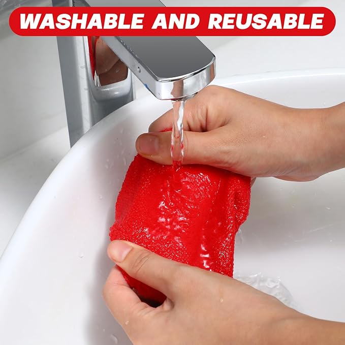10 Pcs Windshield Cleaner Tool Car Window Cleaning Supplies with Extendable Handle Include 6 Washable Microfiber Bonnets 2 Empty 60ml Spray Bottle Glass Wiper Kit(Red)