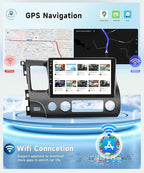 8 CORE 4G+64G Car Radio Stereo for Honda Civic 2006-2011 with Wireless CarPlay/Android Auto, 10.1 Inch 1280 * 720P IPS Touch Screen Android 13 GPS WiFi Bluetooth 32-Band DSP HD Rear Camera