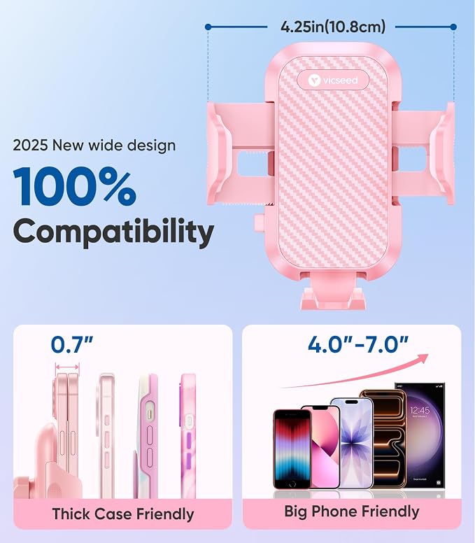 Pink Phone Holders for Your Car, [True Military-Grade Shockproof Strongest Suction Power], 3-in-1 Dashboard Windshield Vent, Truck Boat Stand Cell Phone Mount for iPhone Android All Phones