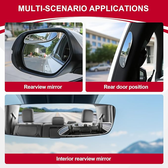 Long Blind Spot Mirror, Strip HD Glass Frameless Convex Rear View Mirrors Exterior Accessories with Wide Angle Adjustable Stick for Car SUV and Trucks, Pack of 2