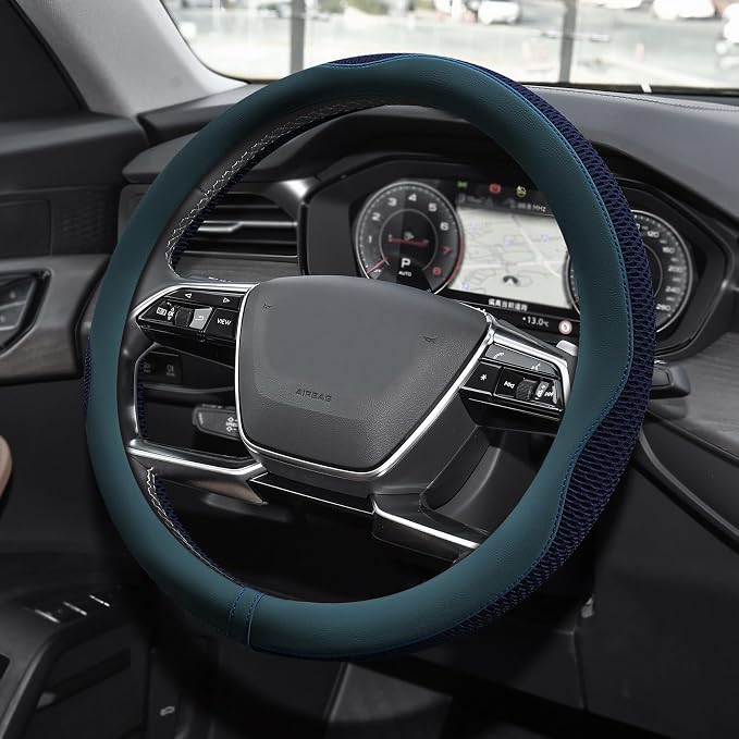 Car Steering Wheel Cover, Steering Wheel Accessories, Universal 15 Inch Microfiber Breathable LCE Silk, Car Accessories Breathable Anti-Slip Protector Universal for SUV Sedan Truck (Blue)