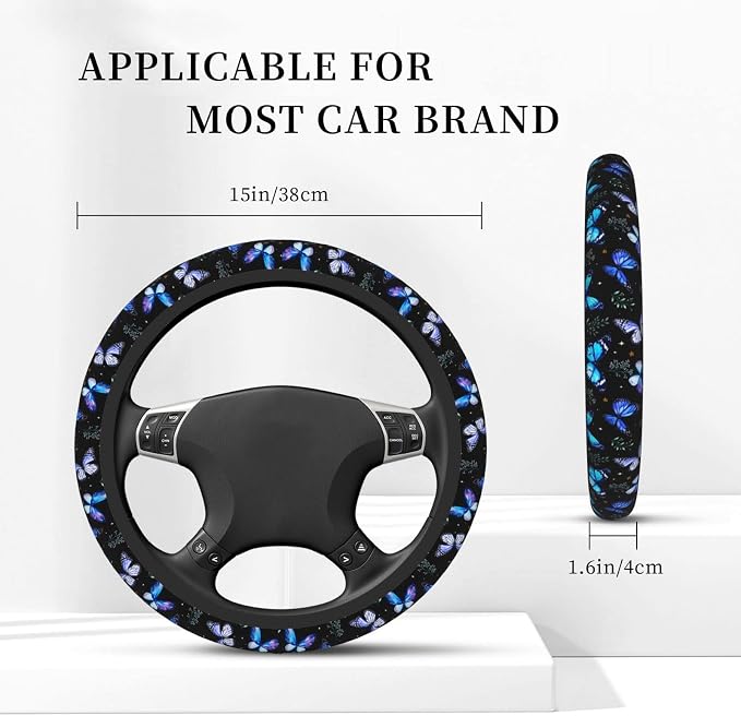 Butterflies Steering Wheel Cover Anti-Slip,Sweat Absorption Universal 15 inch Steering Wheel Covers Cute car Accessories for Men Women