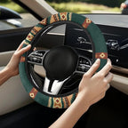 Car Steering Wheel Cover for Women Men, 15 Inch Soft Neoprene Stretch Anti-Slip Washable Car Accessories Universal Fit for Sedans SUV, Southwest Aztec Brown Green