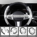 Leopard Steering Wheel Cover - Bling Crystal Rhinestones Cheetah Print on Leather Non-Slip Breathable Design for Women/Girls Universal Fit 14.5-15 Inch(Black & Silver)