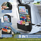Car Backseat Organizer with table Tray(1Pack) 9 Storage Pockets Backseat Car Organizer with Tablet Holder, Back seat Organizer for Kids Road Trip Essentials Travel