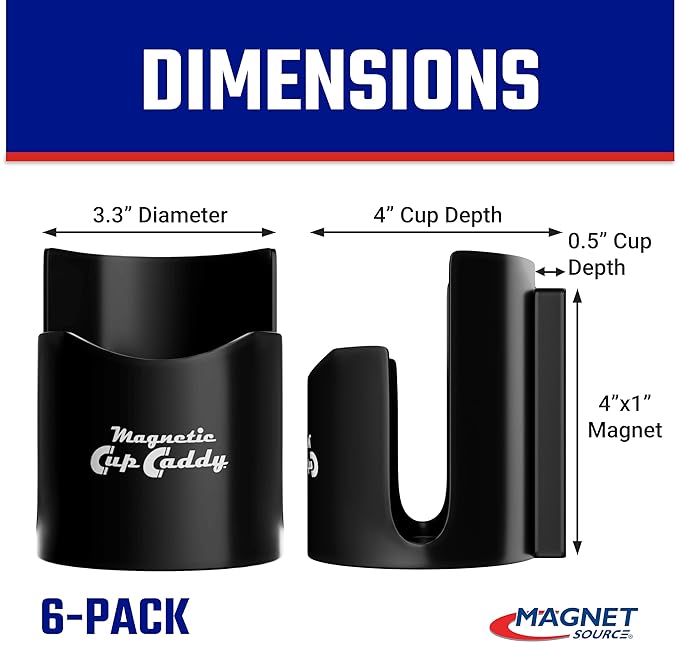 Magnetic Cup Caddy - Keep Your Favorite Beverage at Hand, 3.3" Inner Diameter, 4.625" Height, Black, Pack of 6, 07583X6