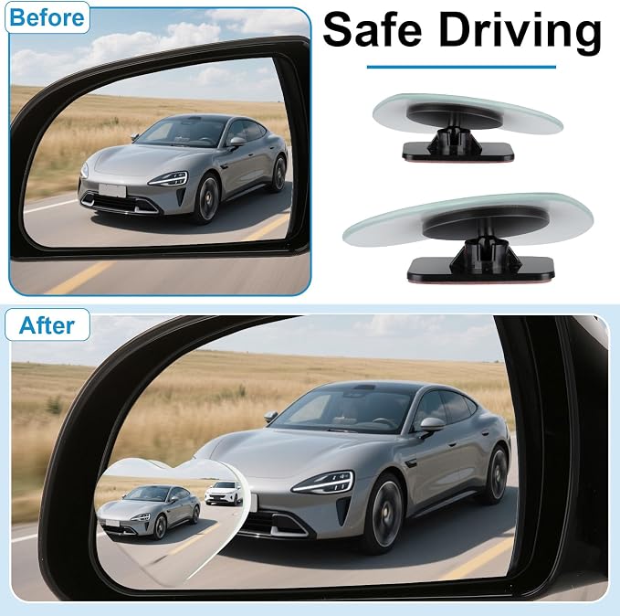 Blind Spot Mirrors 2 Pack, Frameless Side Mirror Blindspot Convex HD Glass Car Accessories, Side View Mirror Blindspot with Wide Angle Adjustable Stick for Car SUV and Trucks