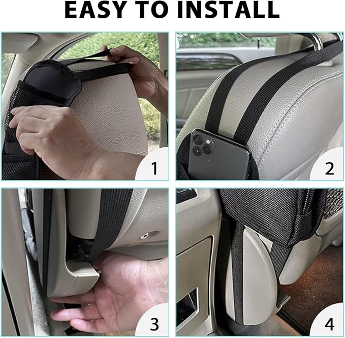 Car Seat Side Organizer, Front Seat Side Hanging Bag with Mesh Net Pockets, Multi-Pocket Vehicle Stuff Holder for Mobile Phone Wallet Drink, Universal Car Accessories