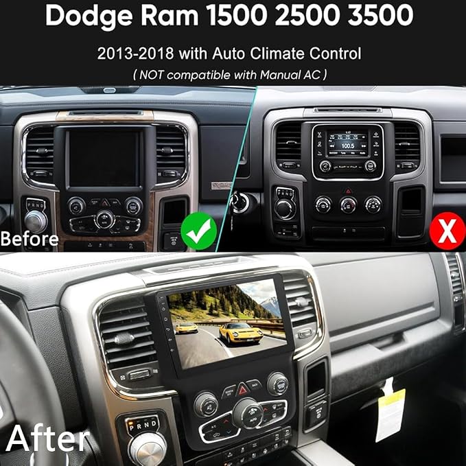 4+64GB for Dodge Ram Radio 2013-2019 1500 2500 3500 9" Android 13 IPS Touchscreen Built-in Apple CarPlay Auto GPS Navigation Bluetooth Head Unit EQ DSP with Free Back Camera AC Ram