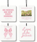 Pink Christian Car Air Freshener 4 Pcs, Coquette Pink Bow Bible Verse Religious Hanging Air Freshener for Cars Closet Drawer Books, Cute Christian Car Accessories Mirror Decor for Women