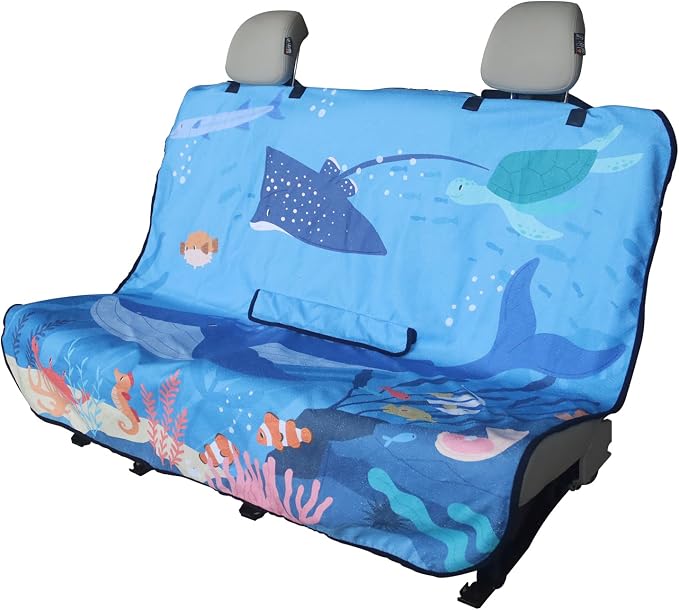 Back Seat Cover for Car Trucks Van SUV Jeep,Waterproof Rear Bench Towel Seat Covers for Dogs and Kids,Automotive Backseat Protector (Seaworld)