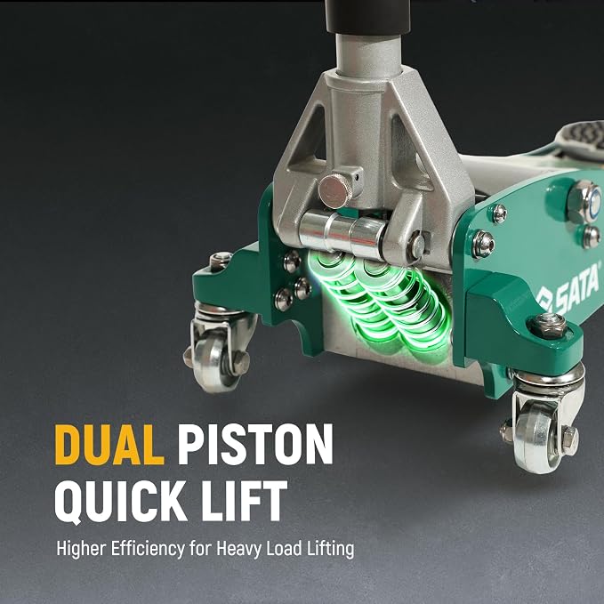 SATA 1.5-Ton (3,300 lb) Aluminum & Steel Hybrid Jack, Portable Design with Dual-Piston Quick Lift Pump, Tested for 1.5X Overload for Ultimate Safety