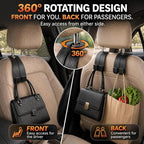 Car Headrest Hooks, 2 Pack 360° Rotating Double Hooks with Leather-Wrapped Metal Core, Heavy Duty Seat Back Purse Holder for Handbags, Grocery Bags and Backpacks, Black