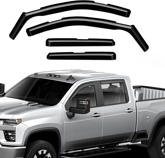 in-Channel Rain Guards Compatible with 2020-2026 Checy Silverado/GMC Sierra 2500HD/3500HD Crew Cab Truck, Durable Side Windows Wind Deflectors Rain Guard Black 4 PCS