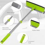 Window Squeegee with 15.7"-27.5" Retractable Stainless Steel Handle, 2-in-1 Windshield Cleaner Tool for Cars, Trucks, Glass Doors, Shower Glass, Outdoor Windows – Window Cleaner (Green)