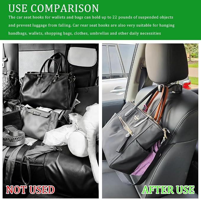 2PCS Car Headrest Hidden Hook, Purse Hook for Car, 2 in 1 Vehicle Back Seat Headrest Mobile Phone Holder, 360° Rotating Backseat Organizer for Handbag Clothes Grocery Fit Vehicles (Red)