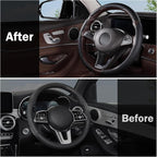 Car Steering Wheel Cover Leather Snap On 3Pcs Set Non-Slip Protector Wrap Steering Wheel Accessories 14.5-15 inch Universal Black