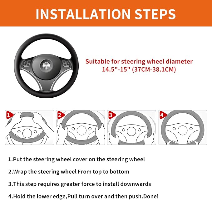 Car Steering Wheel Cover 15 inch, Microfiber PU Leather Elastic Steering Wheel Protector, Anti-Slip Breathable Car Interior Accessories for Most Cars (Orange)