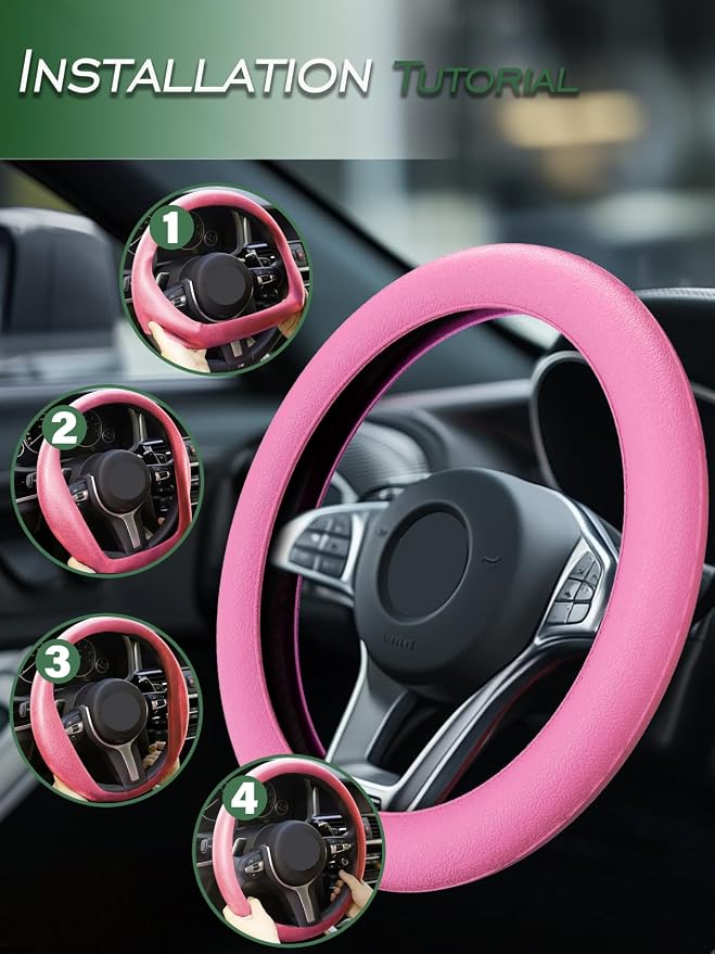 Car Steering Wheel Cover, Non-Slip Silicone Material, Multiple Color Choices, Universal Auto Parts Steering Wheel Cover, Suitable for Most Cars (Pink)