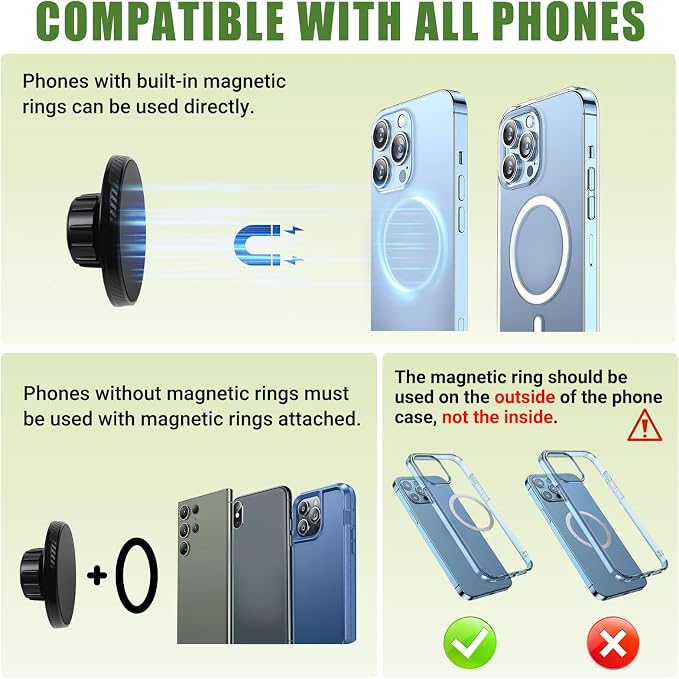 Magnetic Phone Mount Holder for 2024 2025 Jeep Wrangler JL JLU & Gladiator JT Magnet Dash Cell Phone Cradles Adjustable Phone Stand Accessories for 2024+ Jeep JL/JT(Not for 4XE/JK)