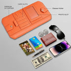 Car Sun Visor Organizer, Multi-Pocket Auto Interior Storage Pouch with Secure Metal Clip Hook and Loop Straps, PU Leather Visor Case for Sunglasses, Cards, Photos, Pen, Universal Fits (Beige)