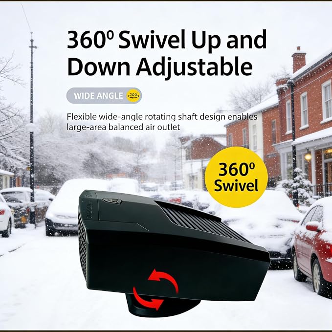 Car Heater 12V Portable Car Heater and Defroster - Dual Mode Fast Heating & Cooling Fan for Vehicles & Home Use, Plug In Cigarette Lighter 360° Adjustable with Sporty Design