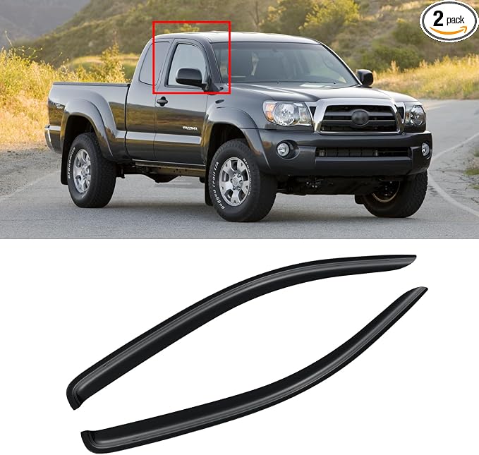 Window Visor for 2005-2015 Toyota Tacoma Access/Extended Cab, Rain Guards Shields Vent Deflector Shade Wind Dark Smoke 2006 2007 2008 2009 2010 2011 2012 2013 2014, Tape-On, 2PCS