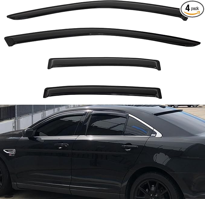 4pcs Front+Rear Smoke Tint Sun/Rain Guard Outside Mount Tape-On Vent Window Visors Compatible with 10-19 Taurus