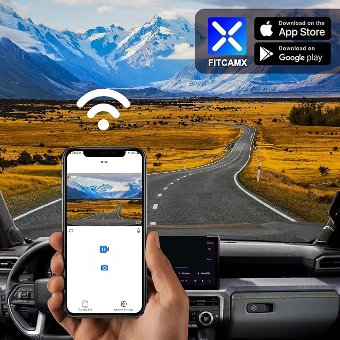 Front 2K+Rear 1080P Dash Cam Adapts for Toyota Tacoma & Hybrid 2024-2026, OEM Look, Dual HD Video, WiFi & APP, Loop Recording, Graivity Sensor, Night Vision, Easy to Operate, 64GB Card