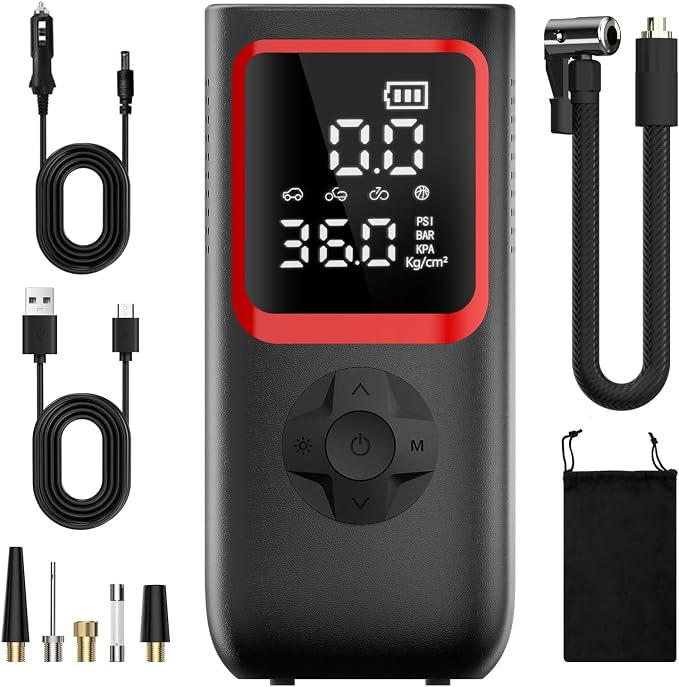 150PSI Tire Inflator, 4X Faster Portable Air Compressor with Pressure Gauge & LED Light for Car Motorcycle Bike, Best Gifts for Father Dad Husband Men