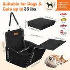 Elevated Dog Car Seat, Dog Booster Car Seats for Small & Medium Breeds Up to 35lbs, Fully Detachable and Washable, Memory Foam Pet Carseat with 2 Storage Pockets & 3 Safety Belts, Black