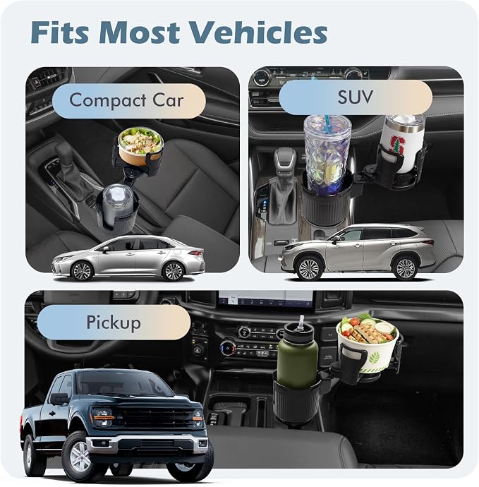 Upgraded Car Cup Holder Expander,2 in 1 Extra Cup Holder for Car, Double Automotive Cup Holder Extender Adapter, Fits Hydro Flask, Yeti, Nalgene, 32/40 oz Large Bottles Drinks Mugs
