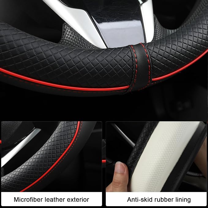 Customized Auto Car Steering Wheel Cover for Chevy 14.5-15 inches, Steering Wheel Cover for Chevrolet(Black Line-Standard Size)