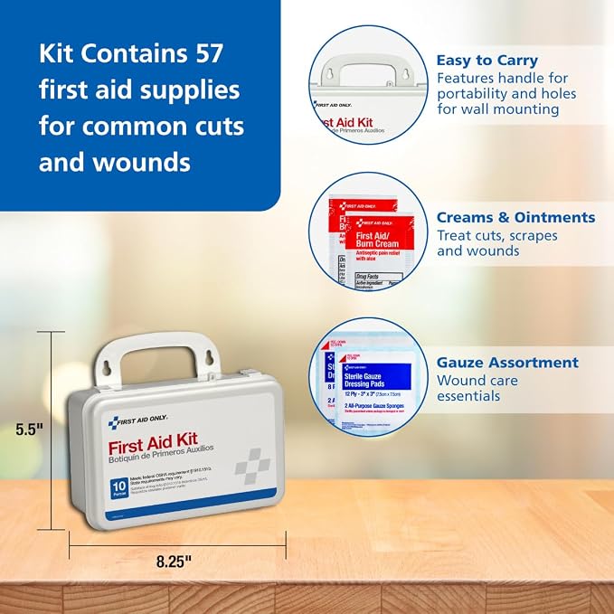 6060 All-Purpose 10-Person Emergency First Aid Kit for Business, Worksite, Home, and Car, 57 Pieces